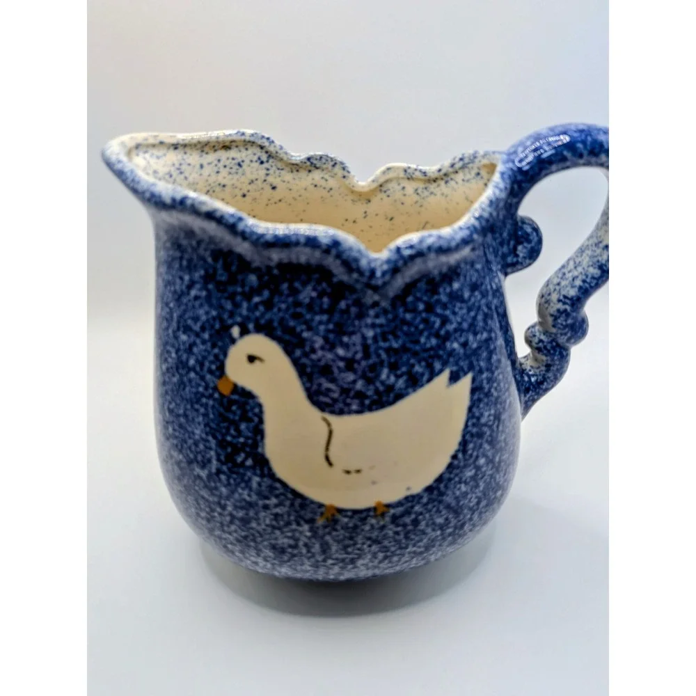 Vintage 1980's Spatterware Ceramic Duck Pitcher Calico China